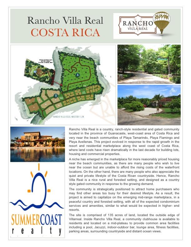 Rancho Villa Real residential lots, Tamarindo beach