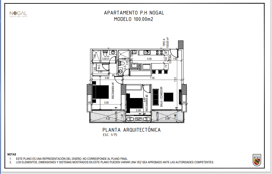 Apartments of 1076 sq. ft