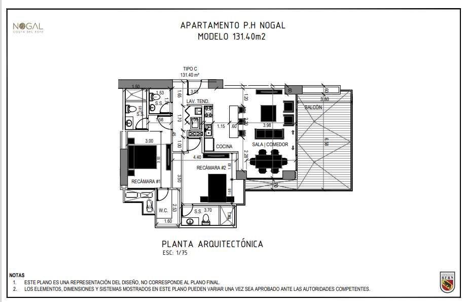 NOGAL - Apartments of 1410,07 sq.ft   2 bedroom,  2 bathroom, living room, terrace, kitchen, laundry, guest Restroom