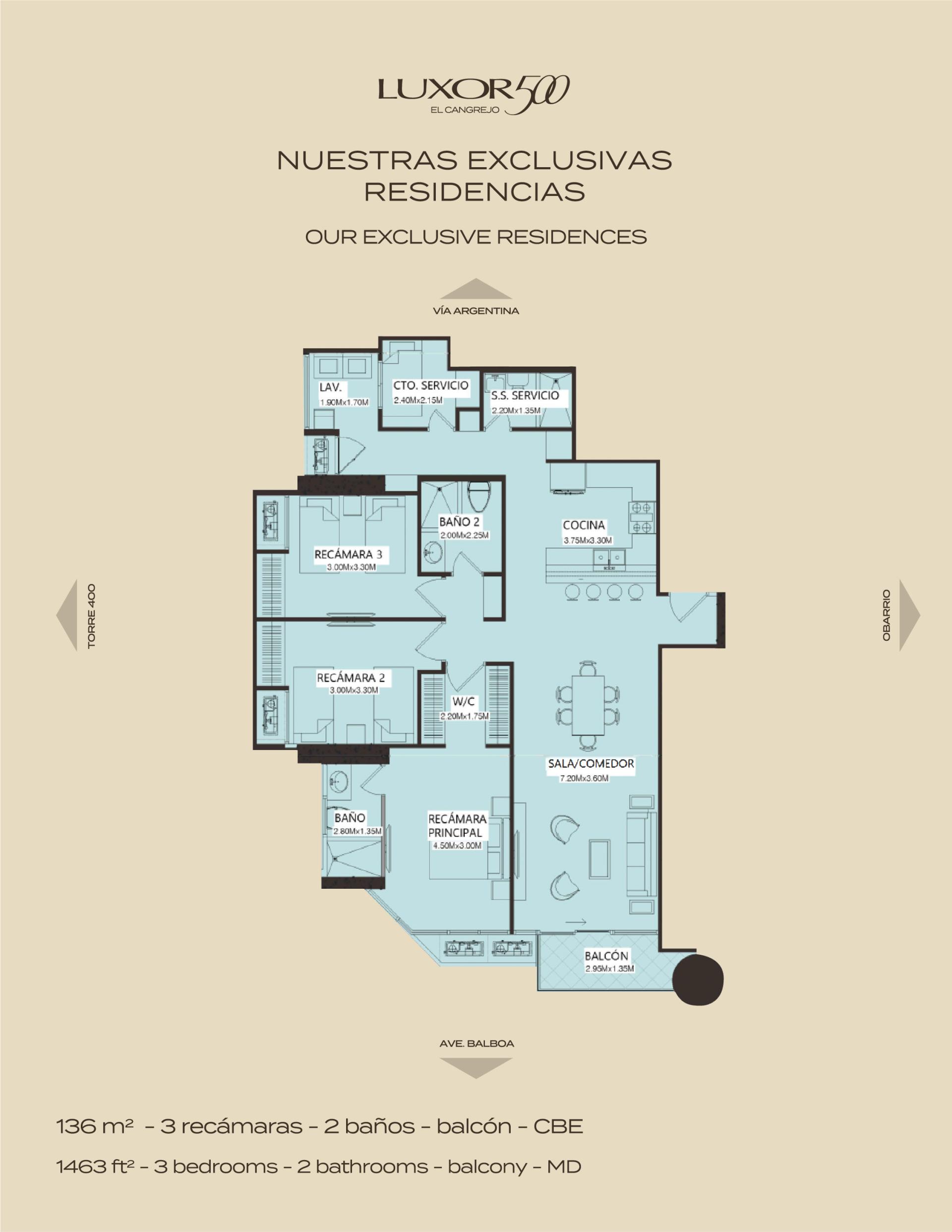 LUXOR 500 — Type A · 3-Bedroom Premium Residence