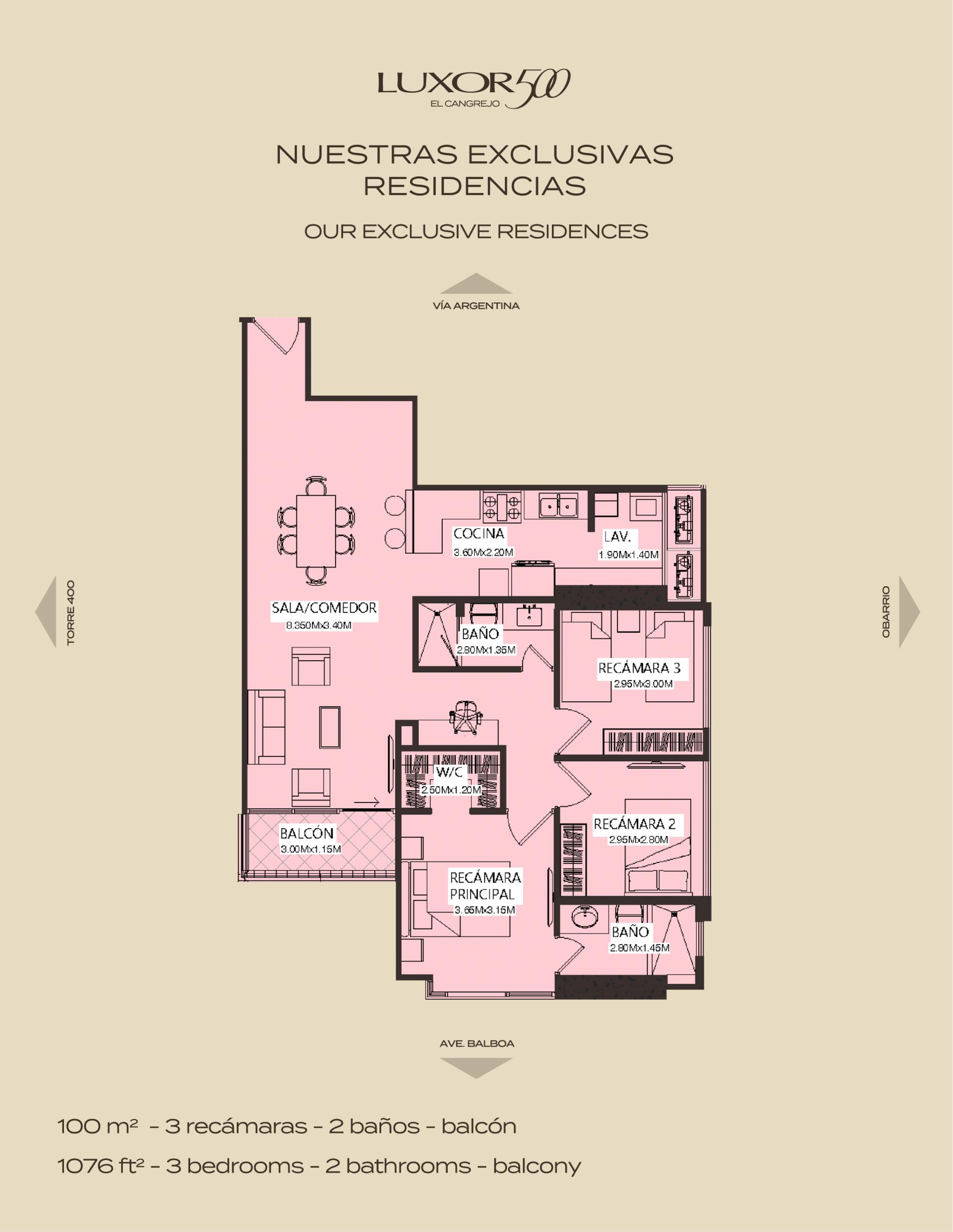 LUXOR 500 — Type B · 3-Bedroom Residence