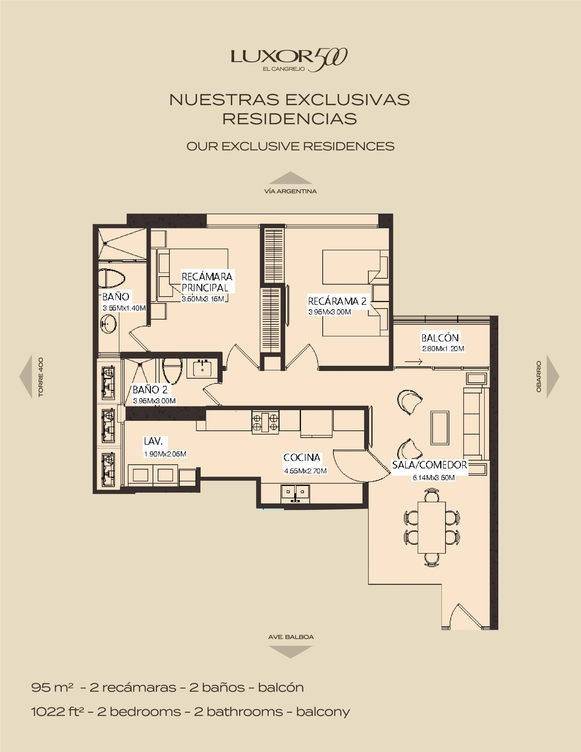LUXOR 500 — Type D · 2-Bedroom Residence
