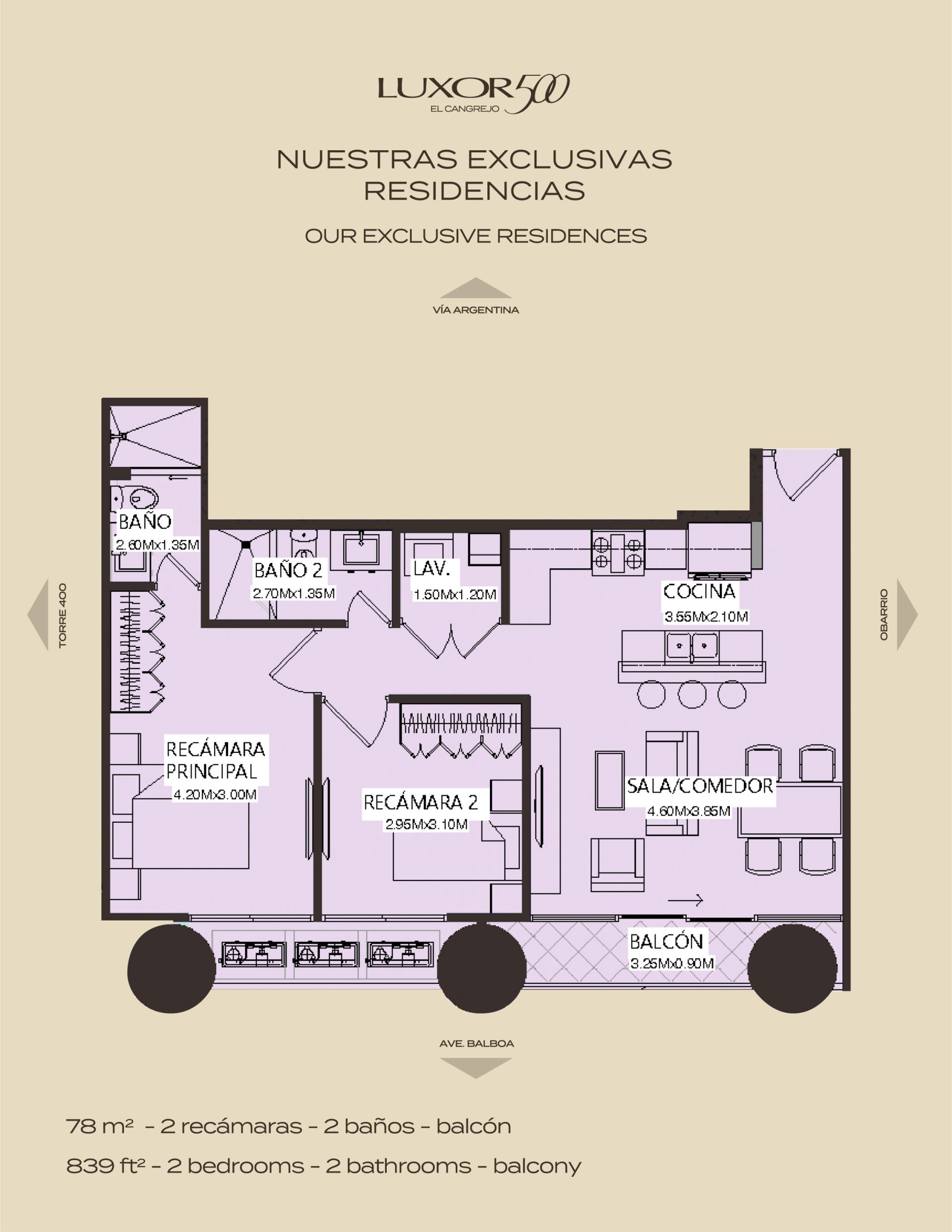 LUXOR 500 — Type E · 2-Bedroom Residence