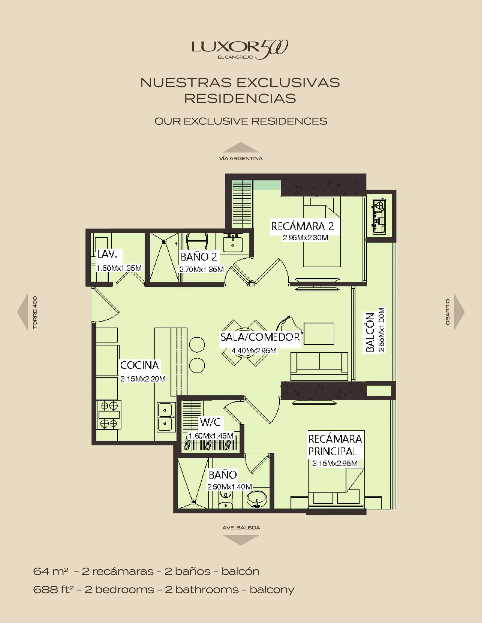 LUXOR 500 — Type F · 2-Bedroom Residence