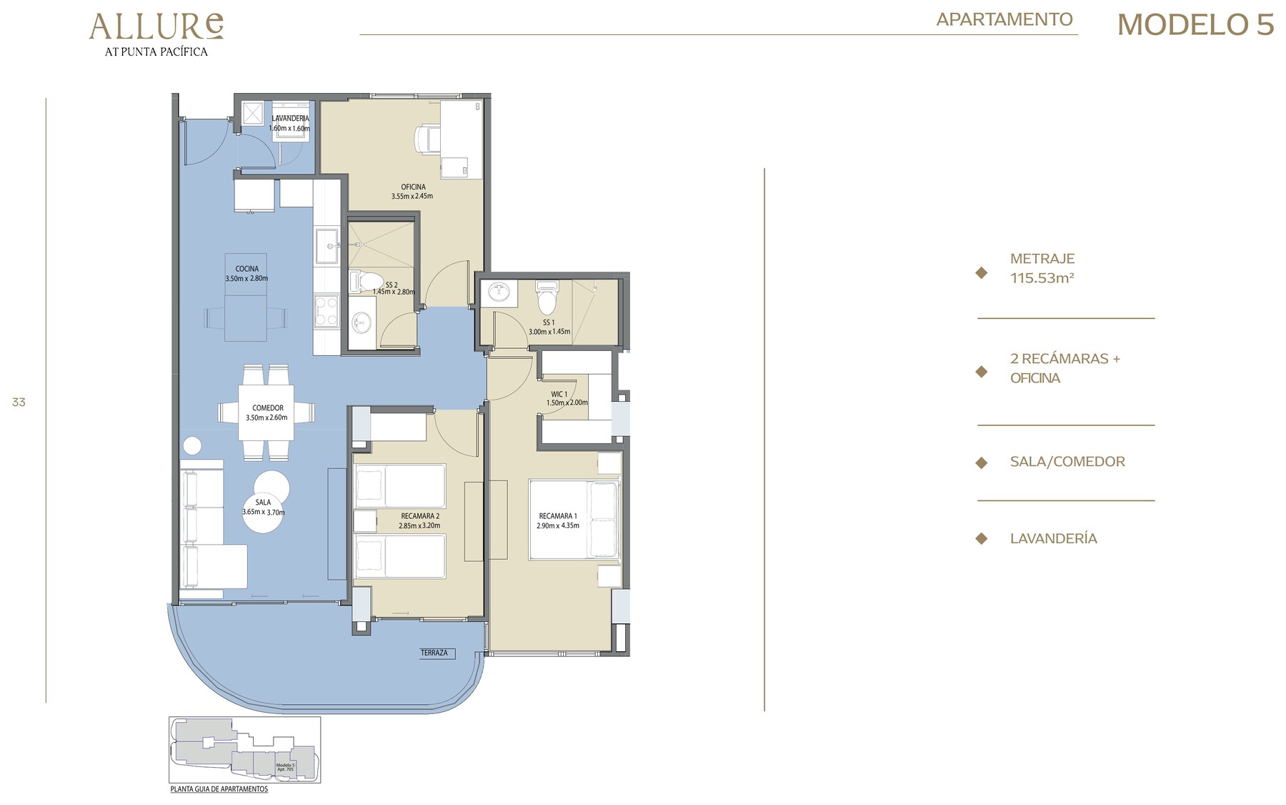 Allure at Punta Pacífica - Apartamento de 2 Recámaras con Oficina